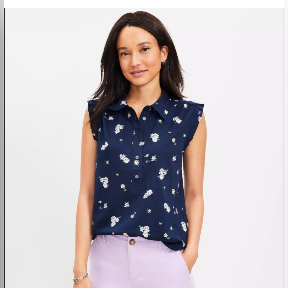 Loft Daisy Collared Ruffle Henley Top